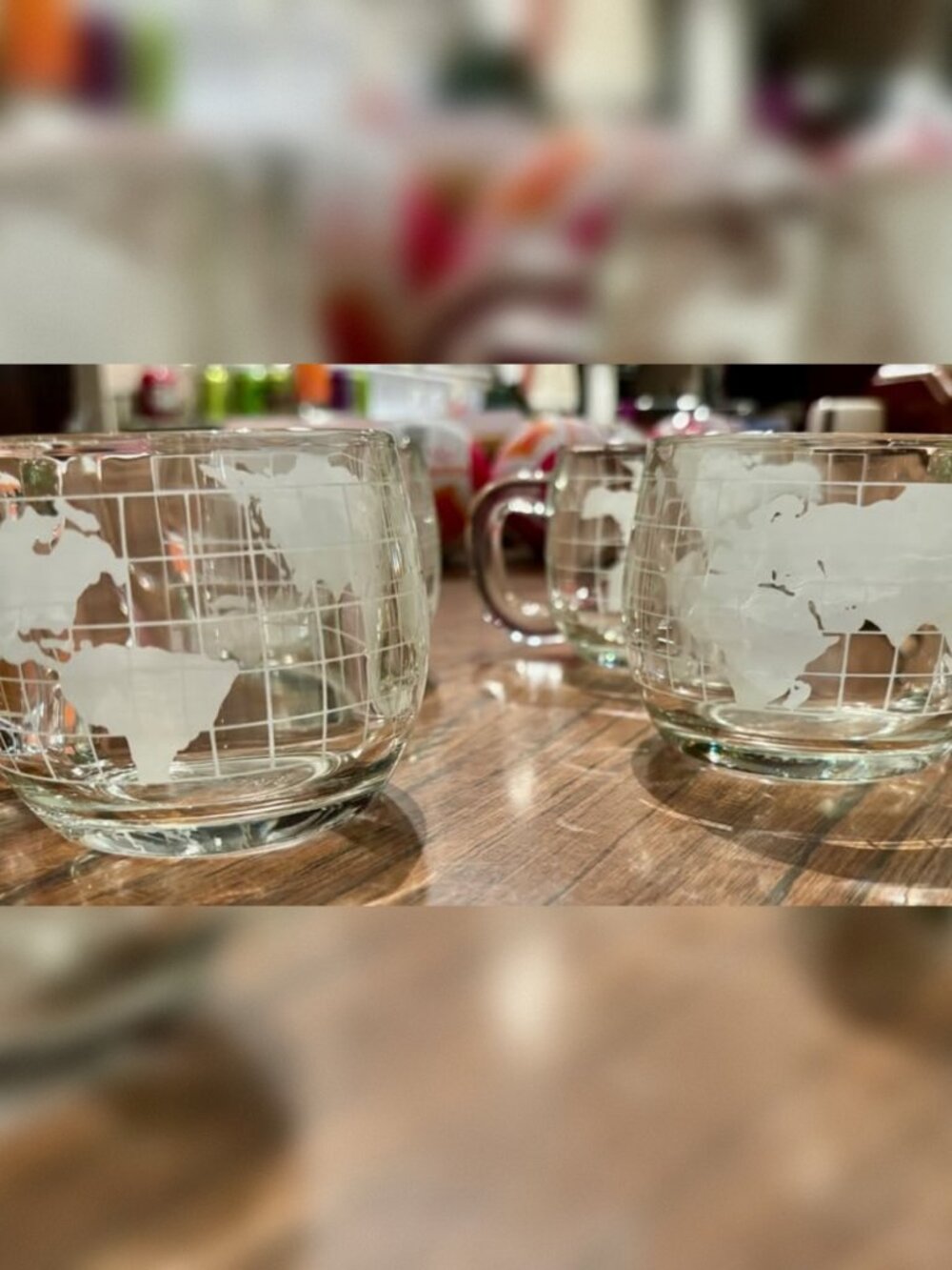 Nestle Nescafe World GLOBE Etched Glass Coffee Mugs (8 oz Cup)